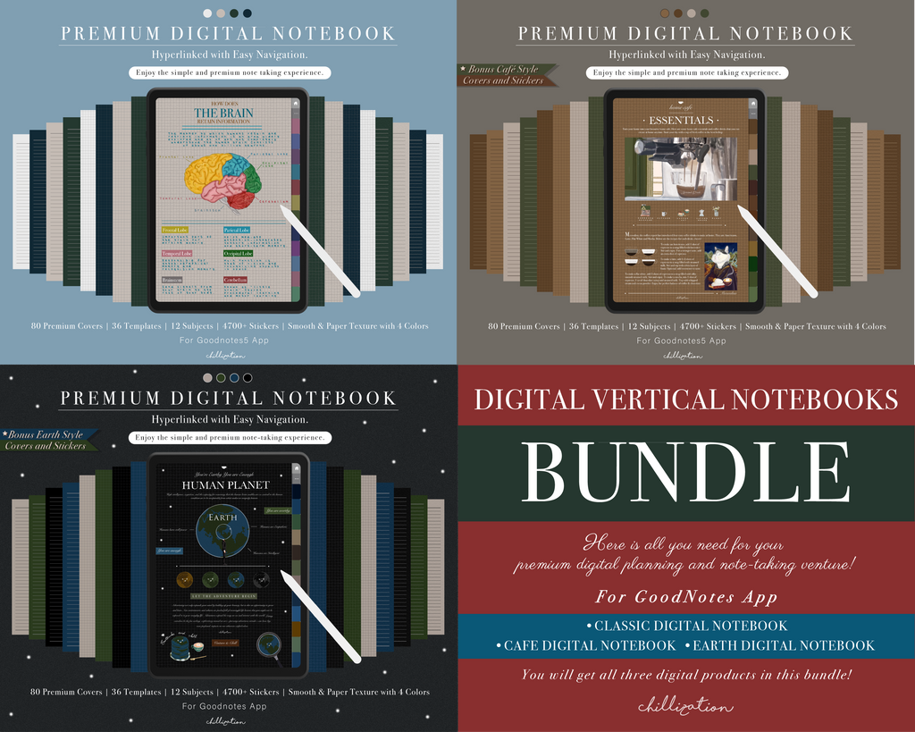 Ios Good Notes Notebooks GoodNotes Vertical Notebook Bundle | 3 x Digital Notebooks | Classic ...