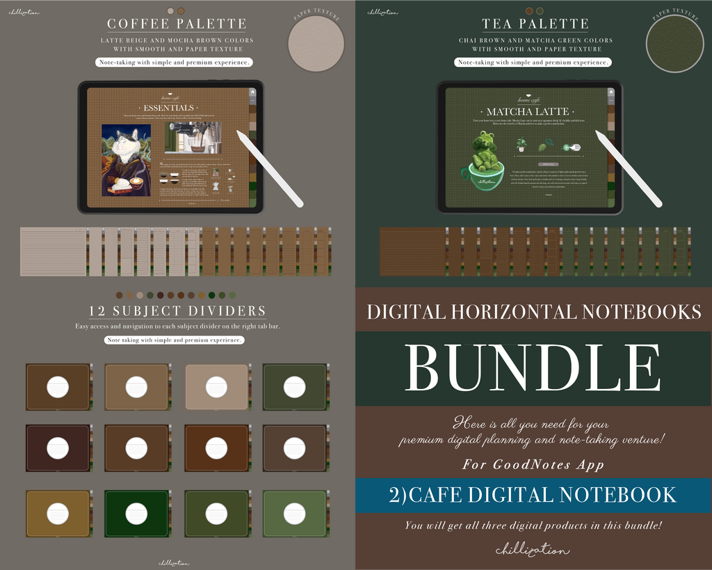 Ios Good Notes Notebooks GoodNotes Horizontal Notebook Bundle | 3 x Digital Notebooks | Classic ...
