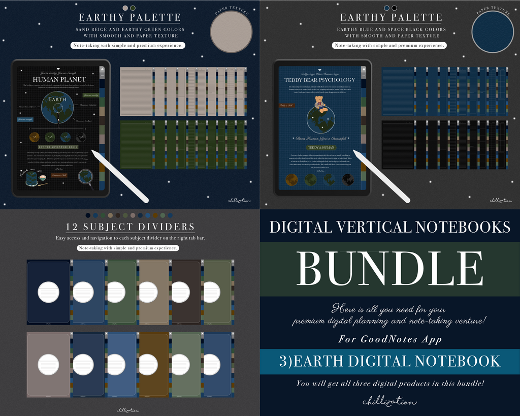 Ios Good Notes Notebooks GoodNotes Vertical Notebook Bundle | 3 x Digital Notebooks | Classic ...